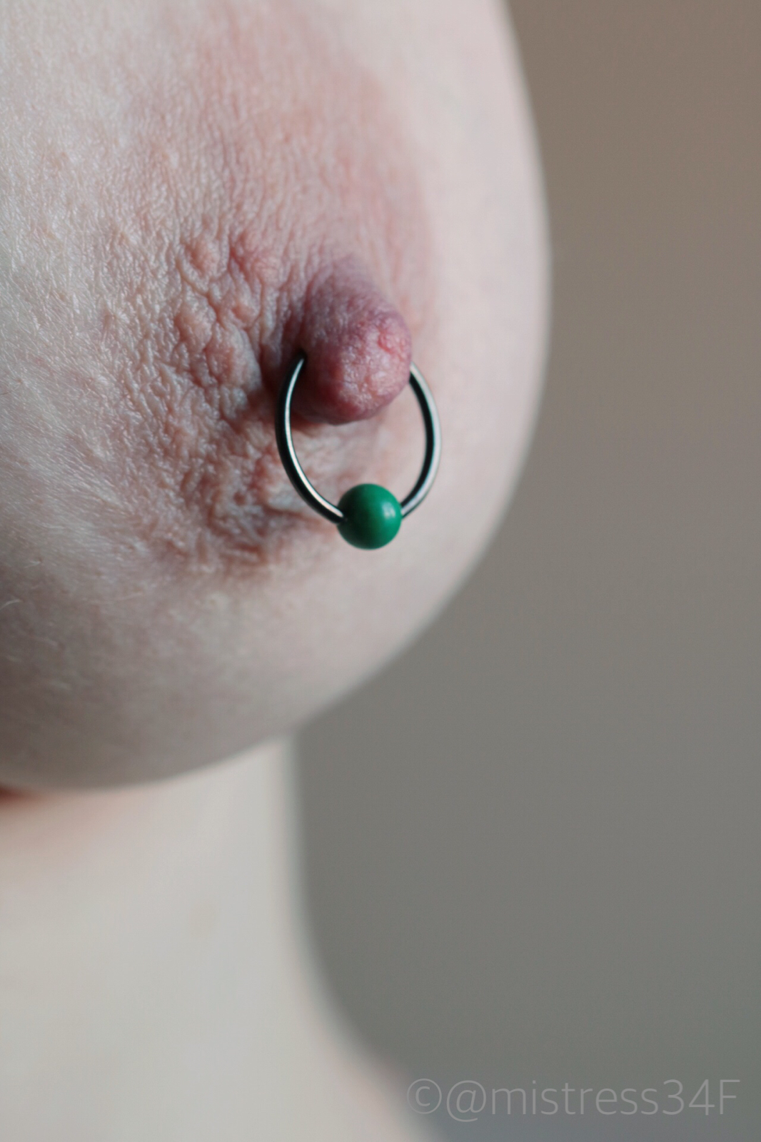 Black nipple ring with green ball #SJC 44