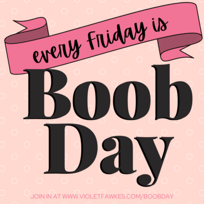 Pink logo square with words in saying every Friday is Boob Day 