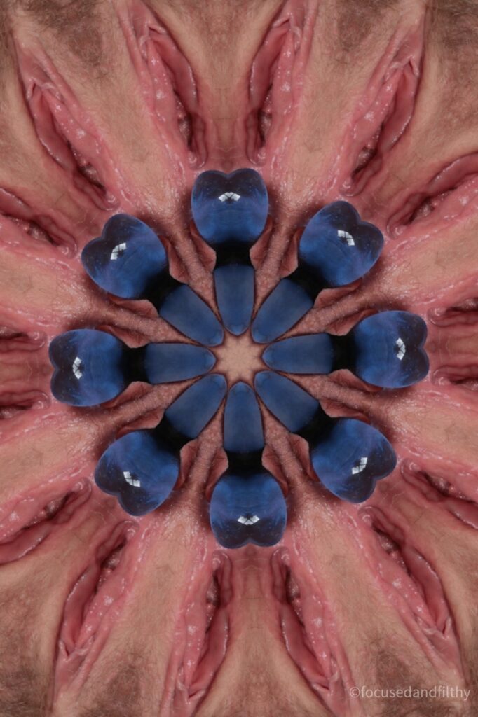 This is a kaleidoscopic type image which my cunt and glass blue butt plug are making flower type image. 