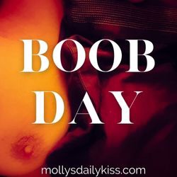 Boob day logo with words over a warm image of a naked chest 