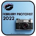 February PhotoFest logo with the words written in a blue square with an image of an old fashioned camera underneath 