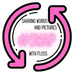 #SWAP with floss logo with the words sharing words and pictures inside two pink arrows that make a circle 