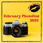 February PhotoFest 2023 logo with the words in a yellow box along side an image of an old camera. 