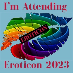 Logo with the Eroticon lip print in rainbow colours and the words I’m attending Eroticon 2023